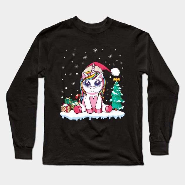 Cute Unicorn Christmas Shirt Girls Kids Women Xmas Toddler Tee Long Sleeve T-Shirt by fcmokhstore